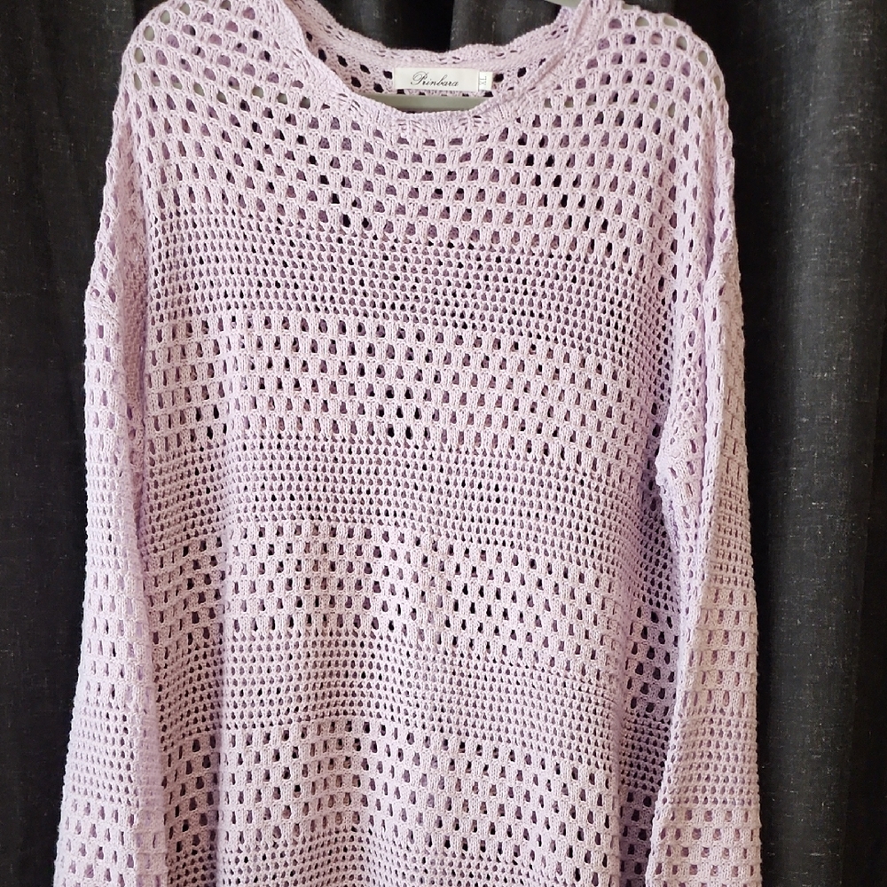 Prinbara Lavender Crochet Mesh Swim Cover Up Top XL | Beach Resort Vacation Boho